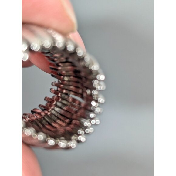 Silver Tone Textured Wide Panel Stretch Ring Size 6 Industrial Boho Chic - Picture 4 of 8